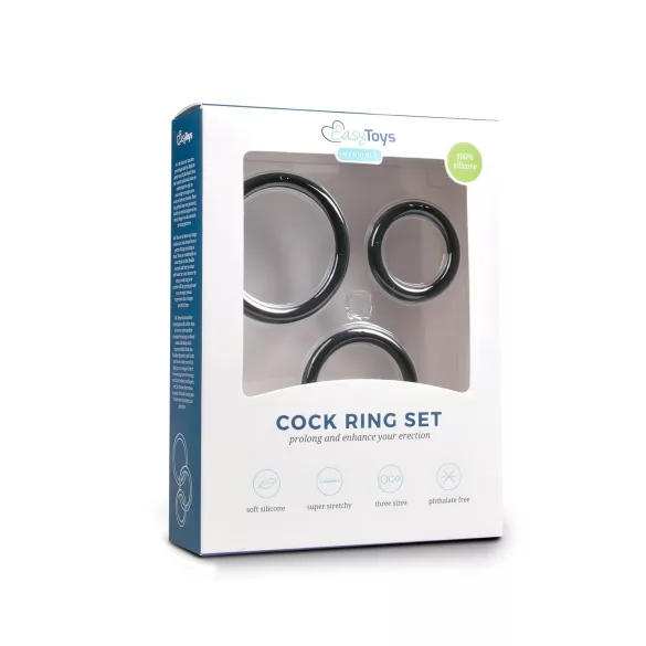 Easytoys - penisringsæt - silikone - 3 stk - sort