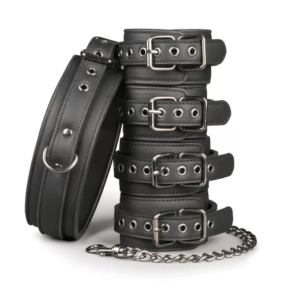 Easytoys - bondage sæt - halsbånd håndjern fodjern - sort