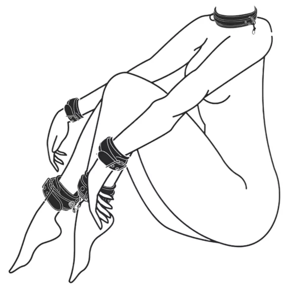 Easytoys - bondage sæt - halsbånd håndjern fodjern - sort