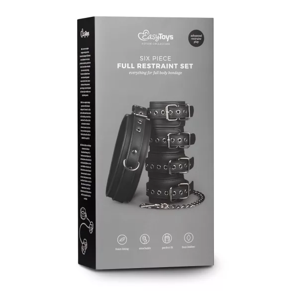 Easytoys - bondage sæt - halsbånd håndjern fodjern - sort