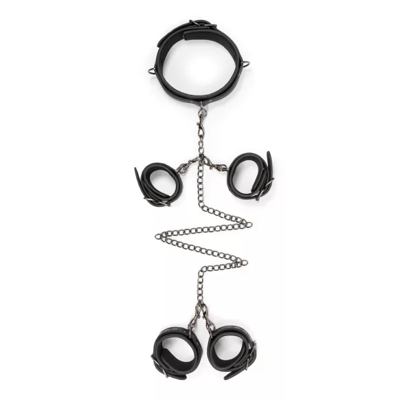 Easytoys - bondage sæt - halsbånd håndjern fodjern - sort