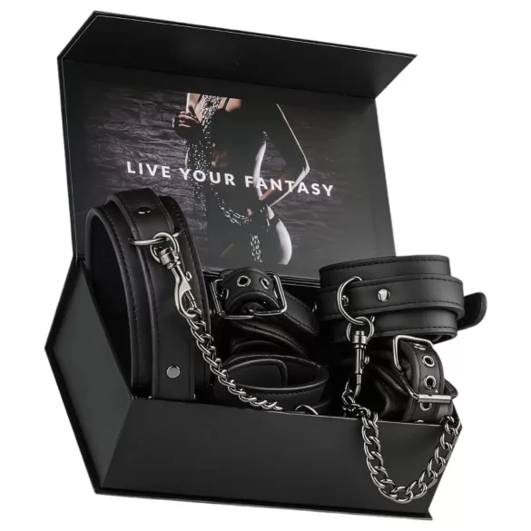 Easytoys - bondage sæt - halsbånd håndjern fodjern - sort