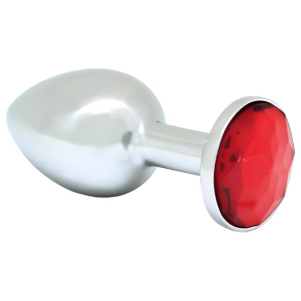 Rimba XS - rød sten, metal anal plug (sølv)