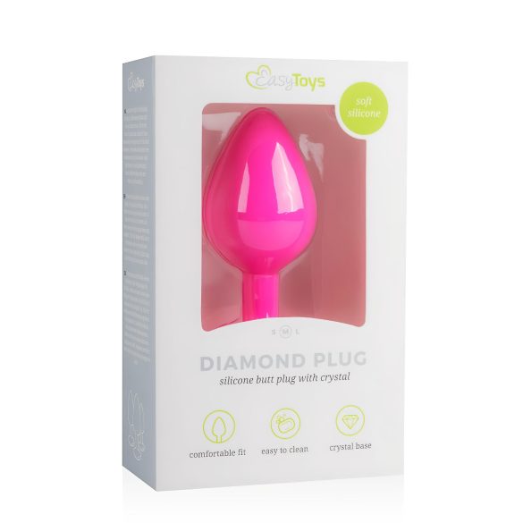 Easytoys Diamond - analplug med hvid sten - mellem - pink