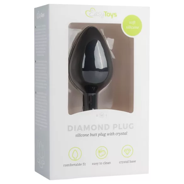 Easytoys Diamond - analplug med hvid sten - sort - medium
