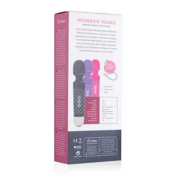 EasyToys - mini wand vibrator - genopladelig - sort