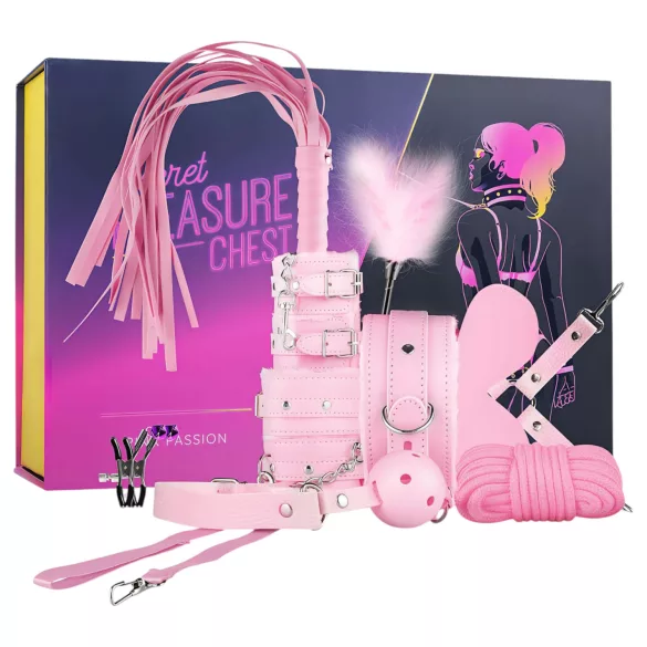 Secret Pleasure Chest - avanceret BDSM-sæt - 14 dele (pink)