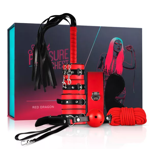 Secret Pleasure Chest - avanceret BDSM-sæt - 10 dele (rød)