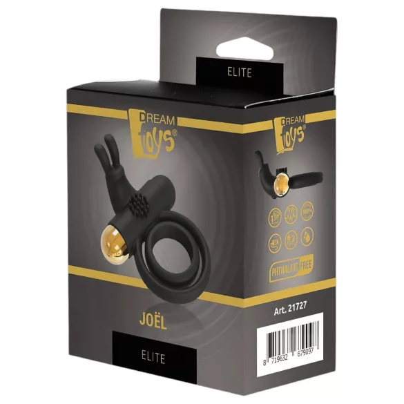 Elite Joel - vibrator penisring med kugler - genopladelig silikon sort