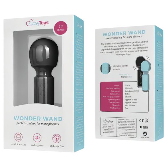 Easytoys Wonder Wand - mini massagevibrator - genopladelig - sort