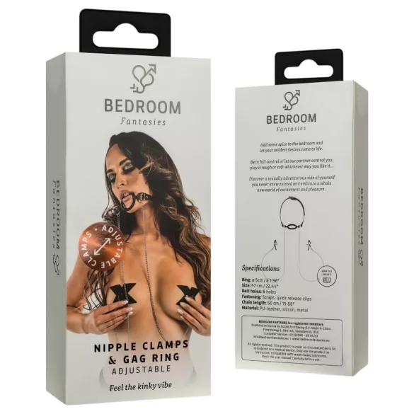 Bedroom Fantasies - gag og brystklemmer - sølv/sort