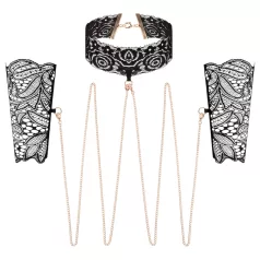 Rosy Gold - halsbånd og håndjern - justerbar - sort