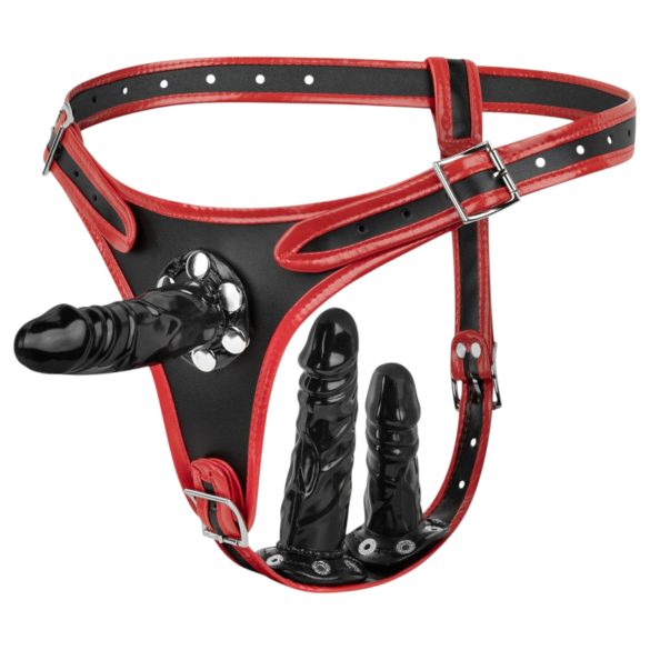 Easytoys - strap-on trusser med tredobbelt dildo - sort