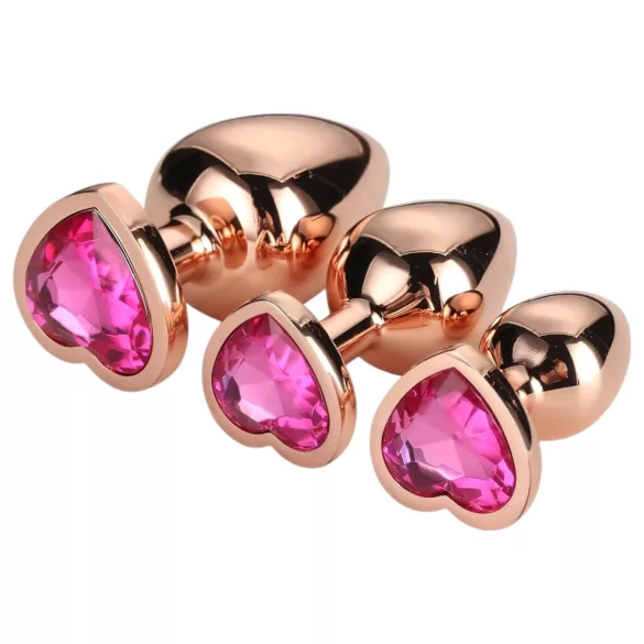 Gleaming Love - analplugsæt med hjerte - rosegold - 3 stk