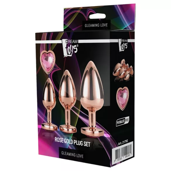 Gleaming Love - analplugsæt med hjerte - rosegold - 3 stk