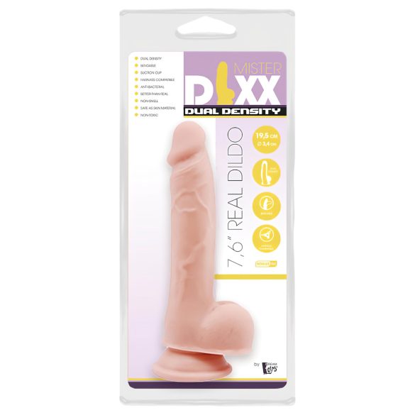 Mr. Dixx 7.6 - dildo med sugekop og testikler - naturfarve 19,5cm