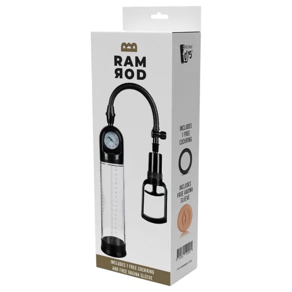 Ramrod Deluxe - penispumpe med manometer - gennemsigtig