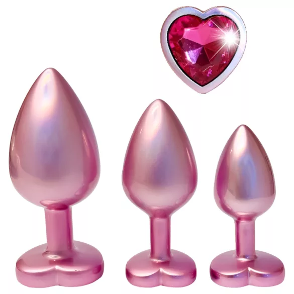Dreamtoys Gleaming Love - hjerteformet anal plug sæt (rosa)