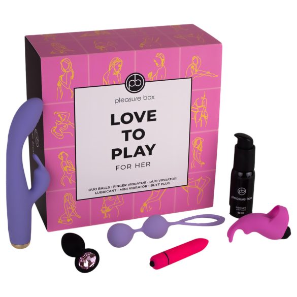 Pleasure Box Love to Play - vibratorsæt - 6 dele - pink/lilla