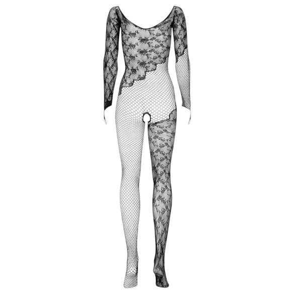 Obsessive - netcatsuit med lange ærmer og rosenmønster - sort (S-L)