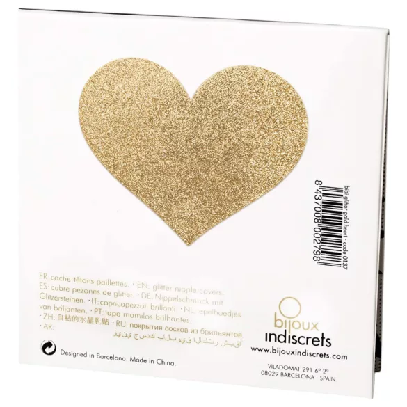 Bijoux Indiscrets Flash - glitrende hjerte-nippleklistermærker (guld)