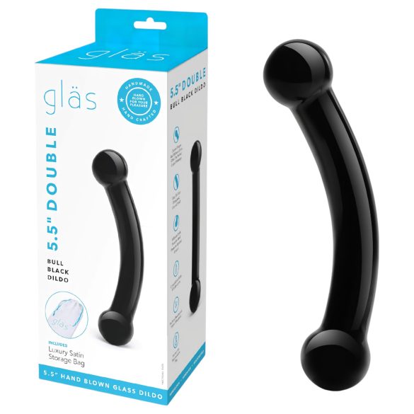 / GLAS - dobbelt dildo i glas (sort)