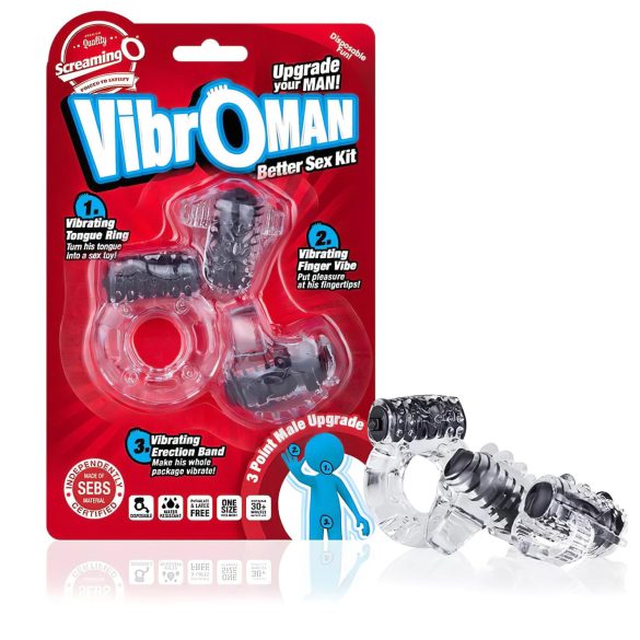 Screaming Vibroman - vibrationsring sæt til penis (sort)