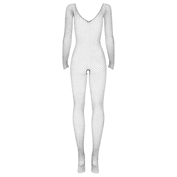 Obsessive - net catsuit med lange ærmer og åben skridt - sort (S-L)
