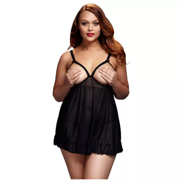 BACI Plus Size - åben, prikket, sort babydoll (XL-XXL)