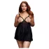 BACI Plus Size - åben, prikket, sort babydoll (XL-XXL)
