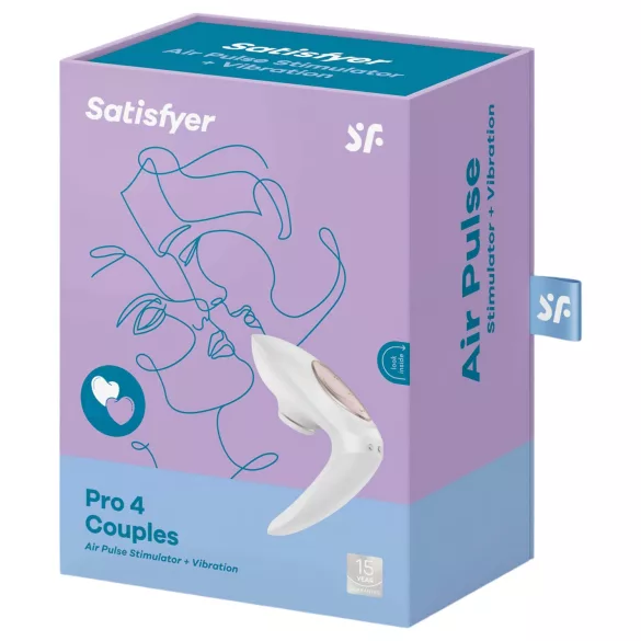 Satisfyer Pro 4 Couples - parvibrator med luftbølger - genopladelig - hvid
