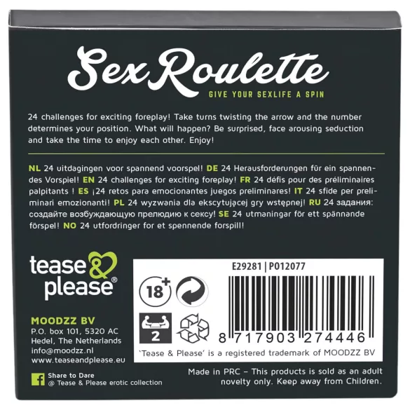tease & please - Sex Roulette Foreplay - Rulett-brætspil til par