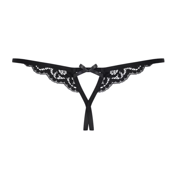 Obsessive - åben g-streng - blonde med sløjfe - sort - L/XL
