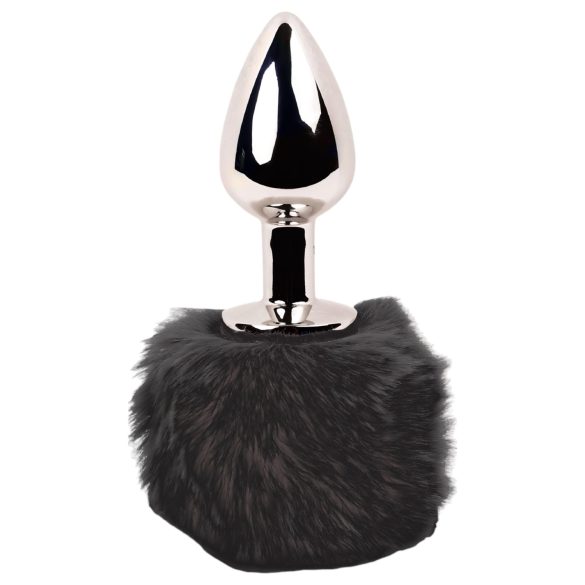 / FEELZTOYS Bunny Tails - metal anal plug med kaninhalepynt (sølv-sort)
