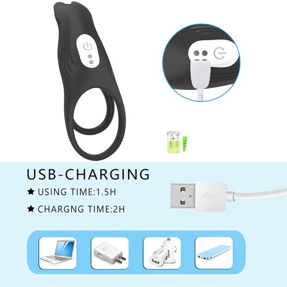 Aixiasia Hoody B - genopladelig, fjernbetjent penisring (sort)