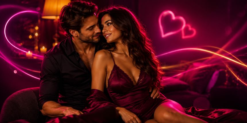 Sexstillinger for par i lange forhold i et varmt, intimt soveværelse, lovesexshop.dk sex shop